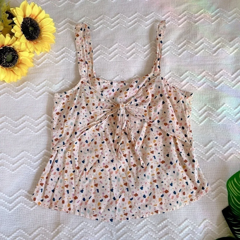 Madewell Terrazo Print Tie Front Top